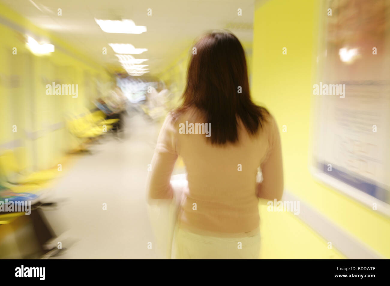 Blurred view of hospital hallway Stock Photo