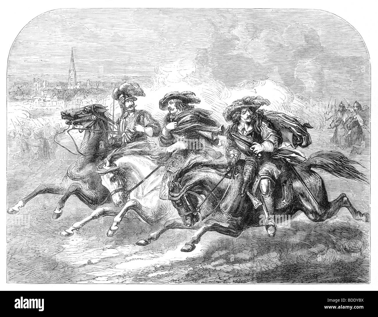 King Charles I fleeing the field after the Royalists were defeated at the Battle of Naseby, 14th June 1645 Stock Photo