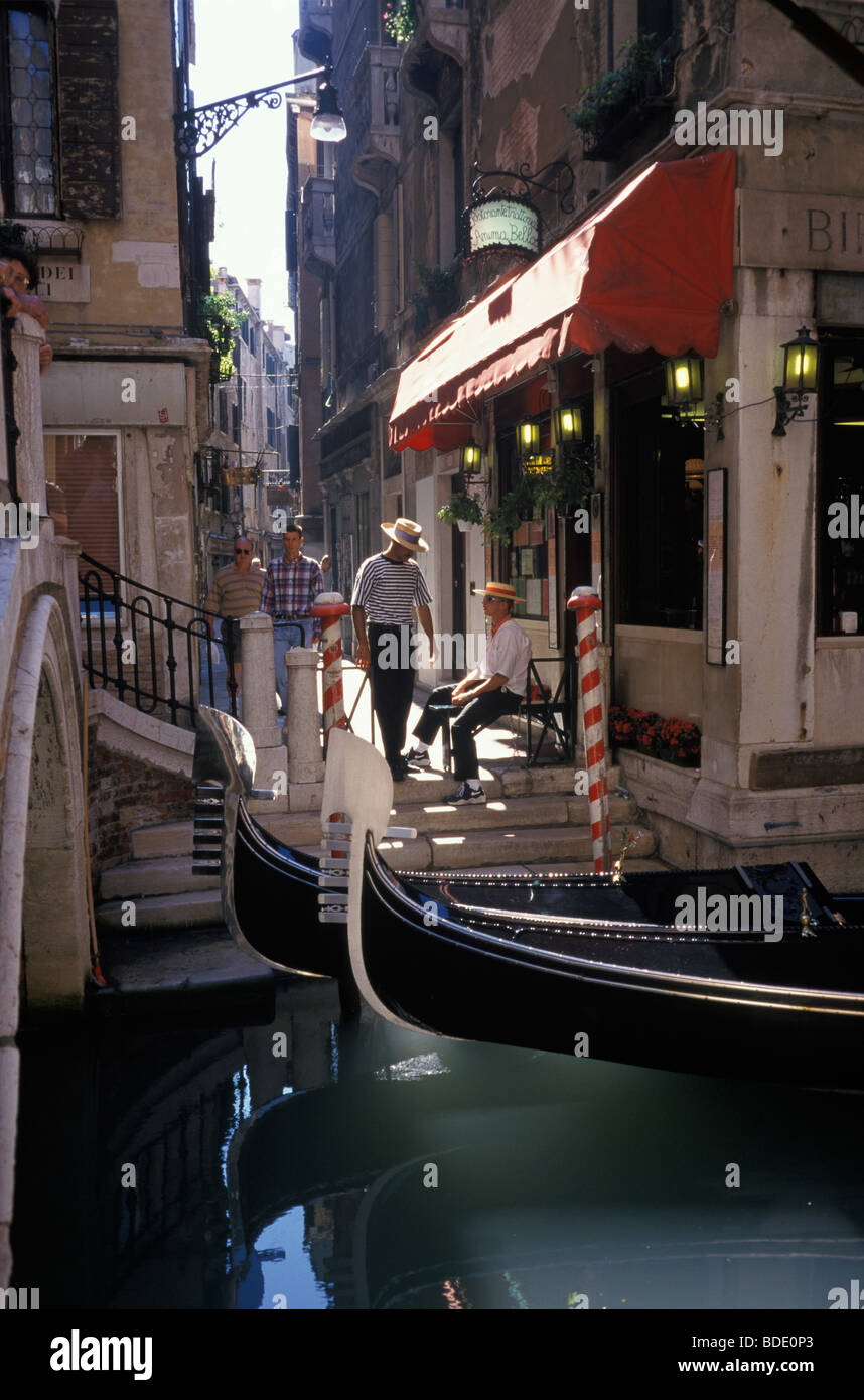 Gondola's and gondeliers in Venice, Italy Stock Photo