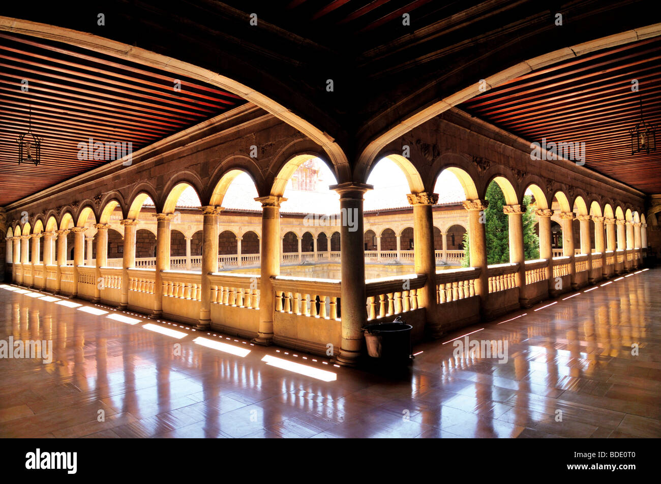 Spain, St. James Way: Cloister of the former monastery and actual Hotel Parador de San Marcos in Leon Stock Photo