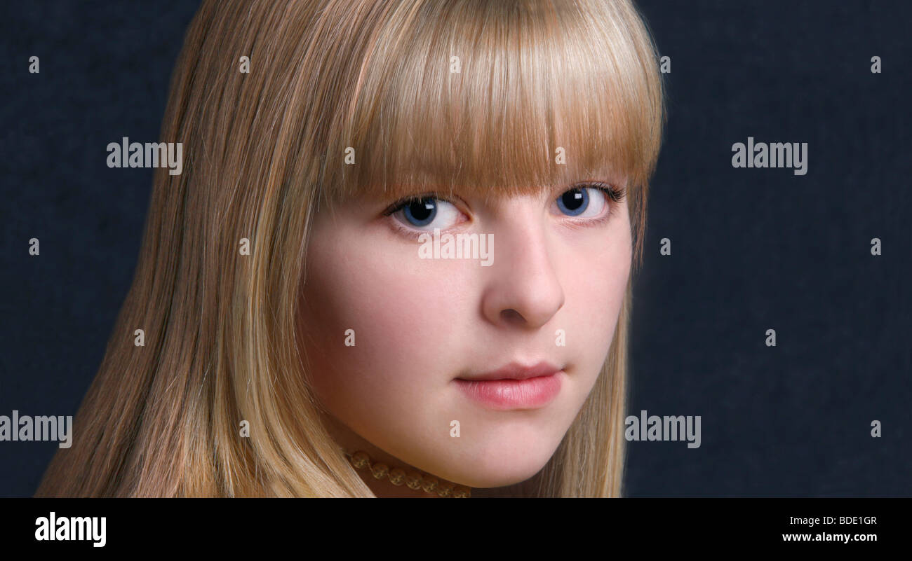 Portrait of teenage fair skinned girl with long straight blonde hair Stock  Photo - Alamy