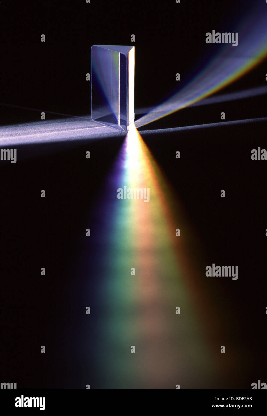 Prism refracts white light into colors. Stock Photo