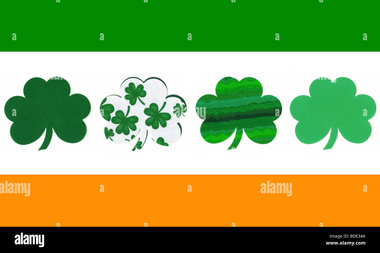 Irish Flag with Shamrocks, original art by (c) Caroline P. Digonis 2009 Stock Photo