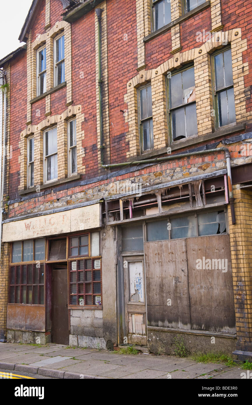 Shops boarded up with plywood sheets in Ebbw Vale Blaenau Gwent South