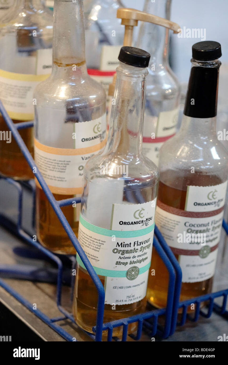 Syrup liqueur coffee flavoring bottles Stock Photo Alamy