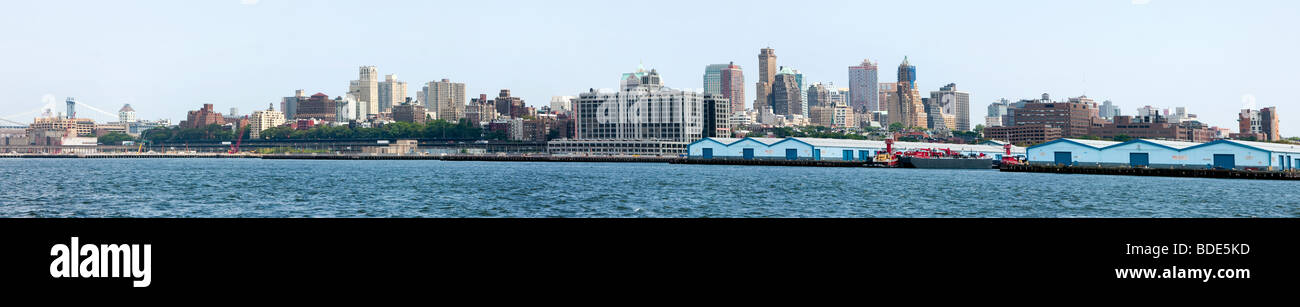 Panoramic view of the landmark skyline of Brooklyn in New York City, showing many apartment and residential buildings including Stock Photo