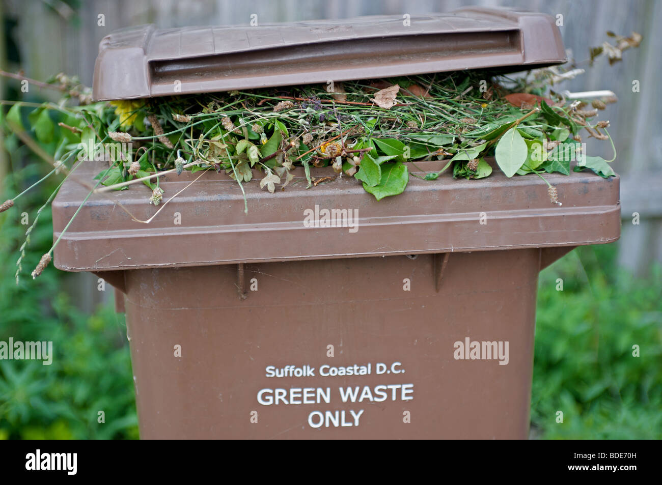 Suffolk Coastal District Council green waste bin waiting for collection