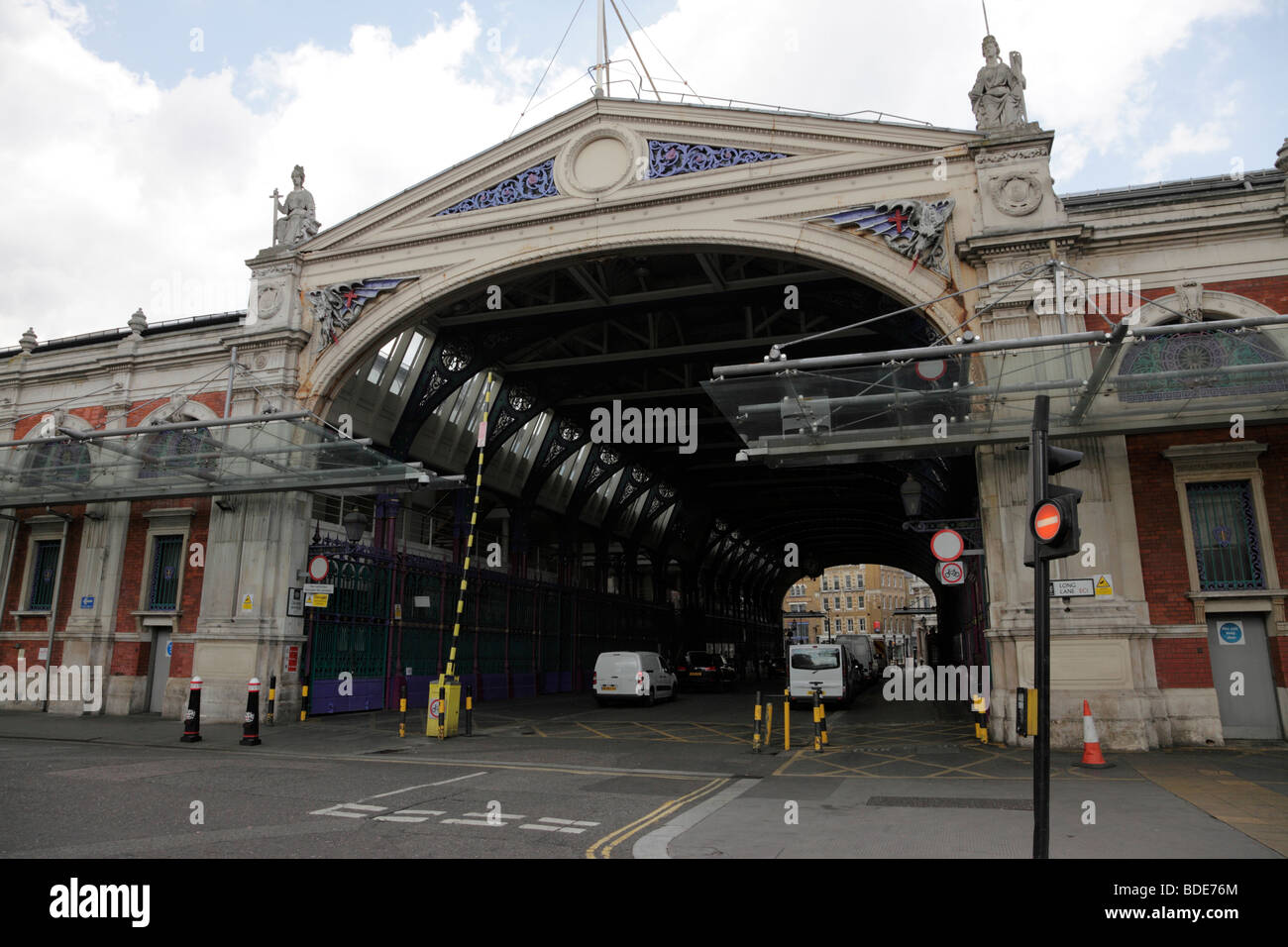 facade of the smithfield meat market one of the oldest in london on west smithfield road london uk Stock Photo