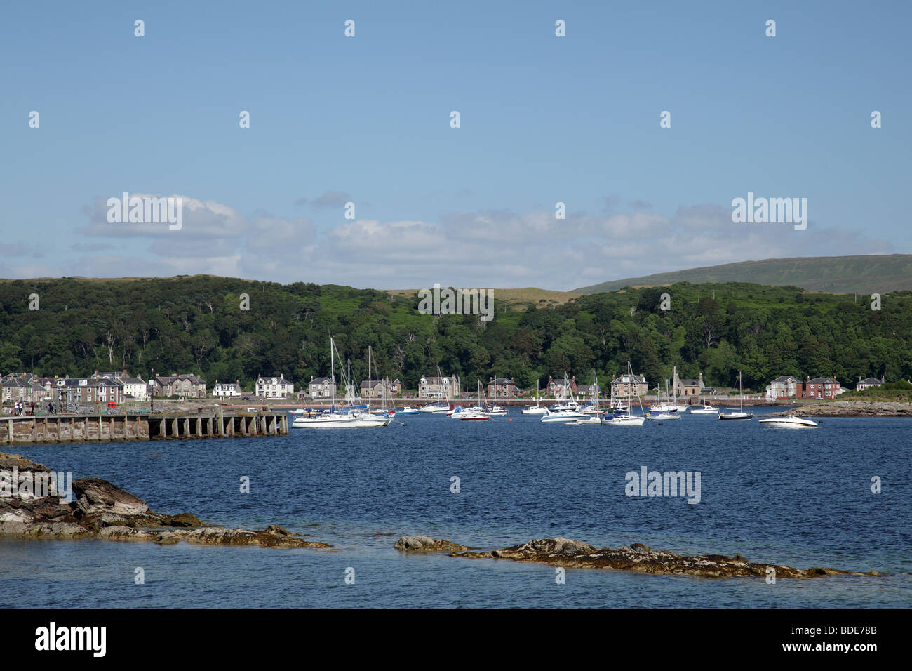 Looking across West Bay to the east side of Millport on the Island of