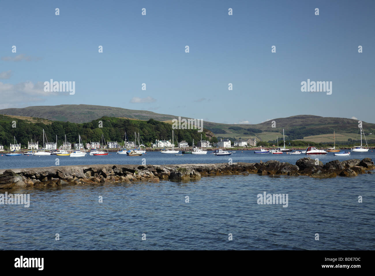 Kames Bay Millport, looking across to the east side of the Island of Great Cumbrae in the Firth of Clyde, Scotland, UK Stock Photo