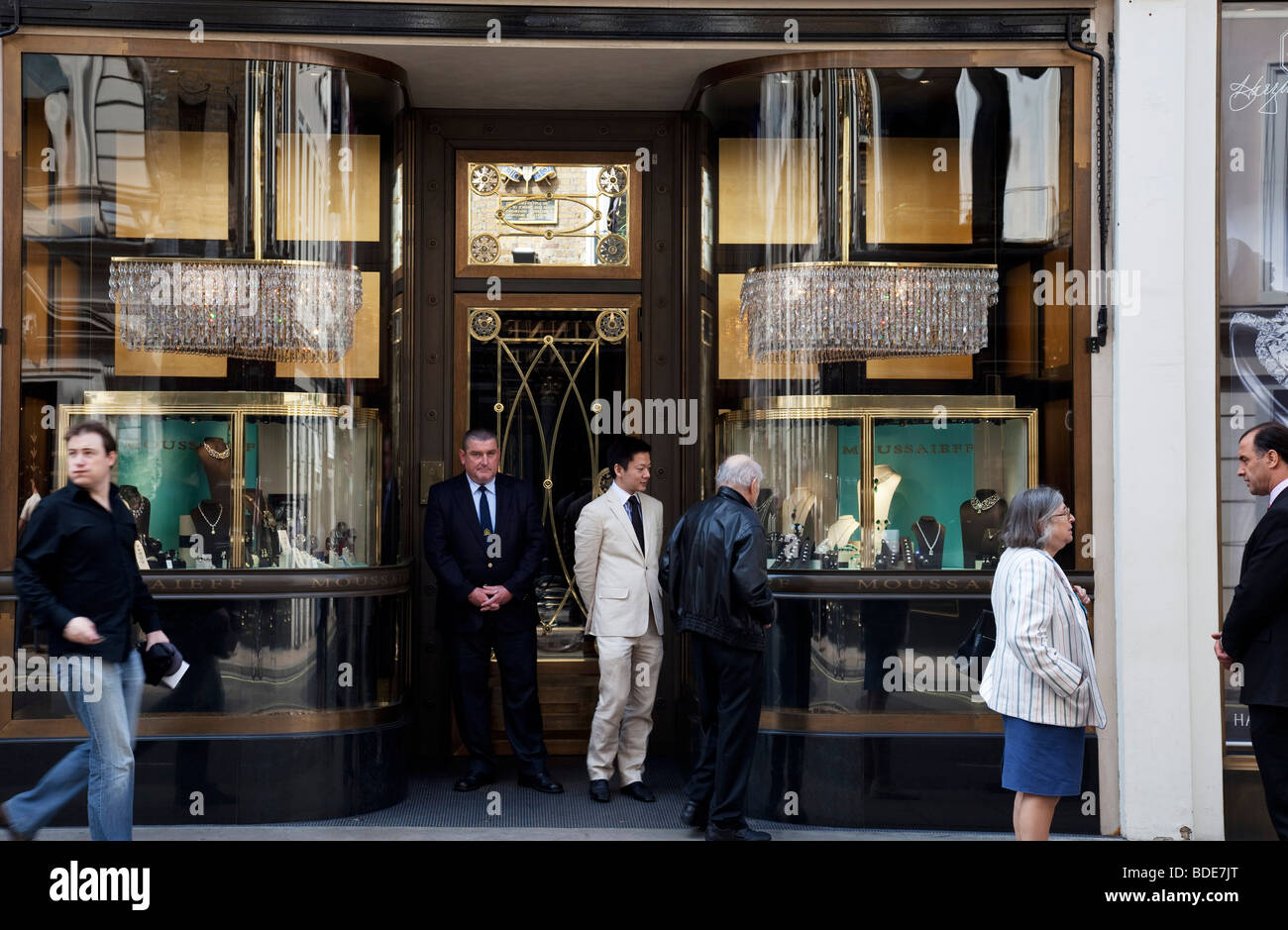 Security outside a High End jewelery shop on Old Bond Street, central London Stock Photo