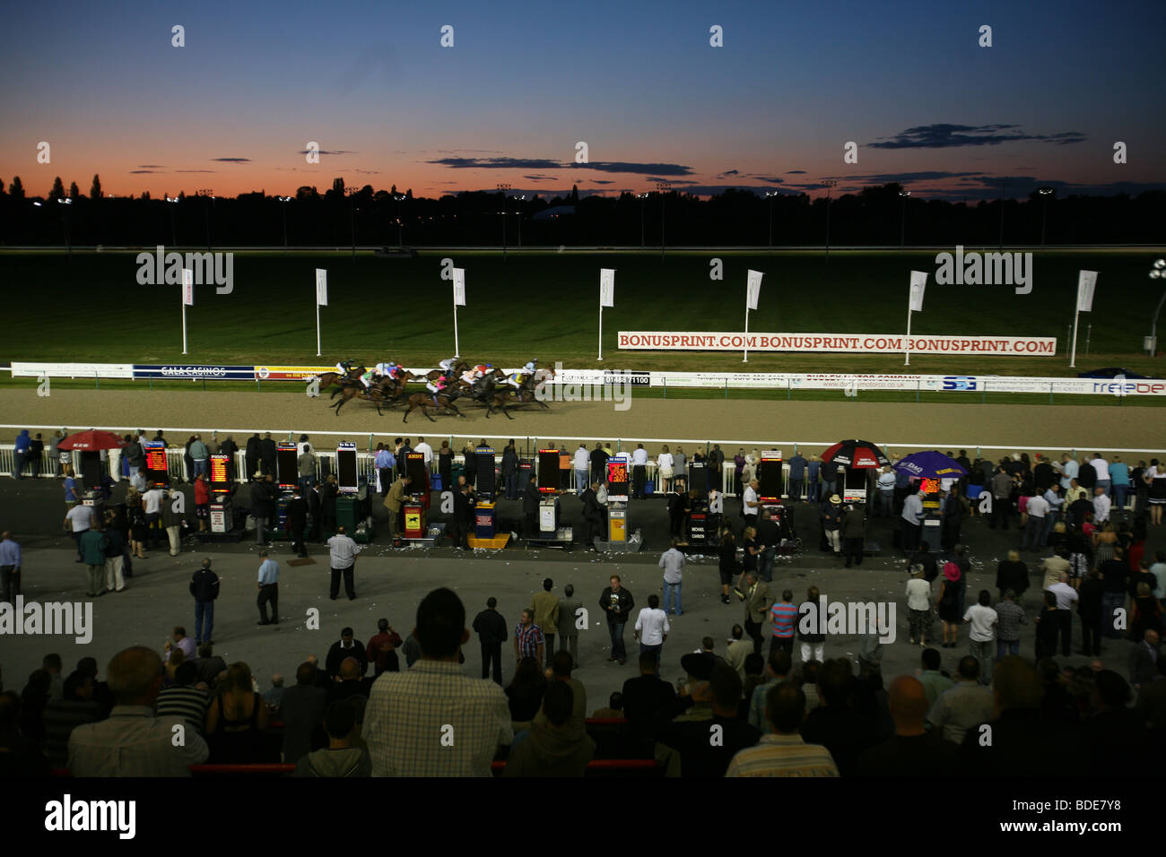 Wolverhampton racecourse Dunstall Park floodlit race meeting Stock
