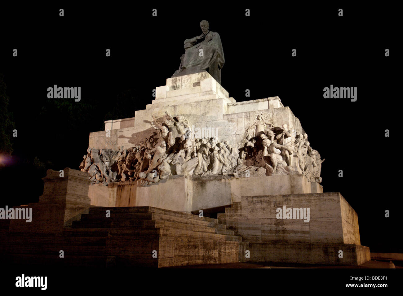 Nocturne view of the monument to Giuseppe Mazzini on the Aventine hill in Rome Stock Photo