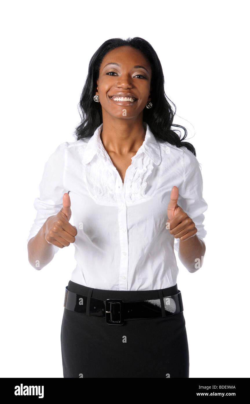 Young African American woman giving the thumbs up isolated over white ...