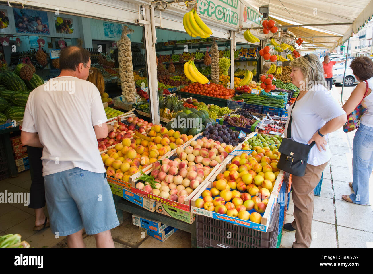 Fruit and veg market in Argostoli on the Greek Mediterranean island of Kefalonia Greece GR Stock Photo