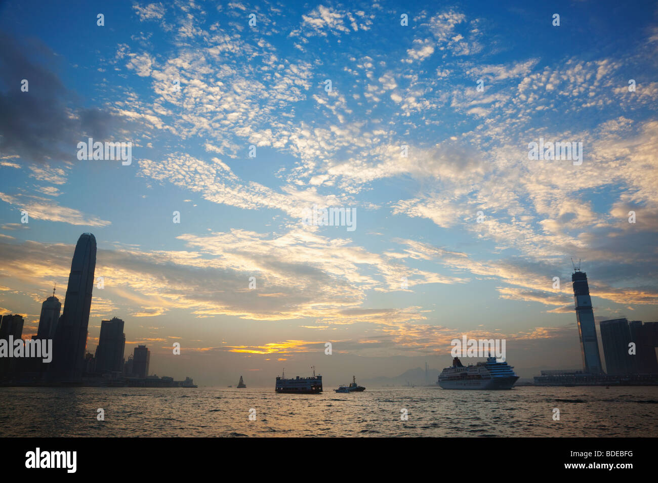 Victoria Harbour at dusk in Hong Kong, China. Stock Photo