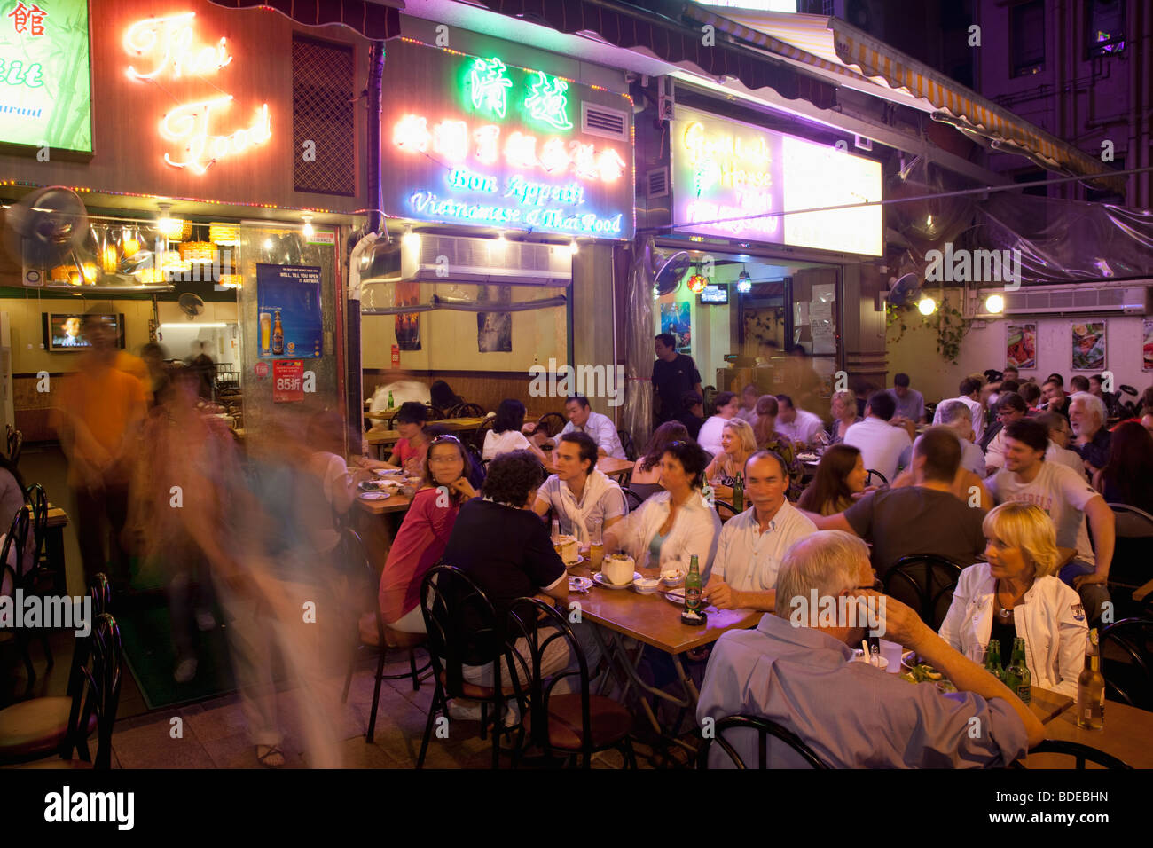 People eating at restaurants in Lan Kwai Fong, Hong Kong, China Stock