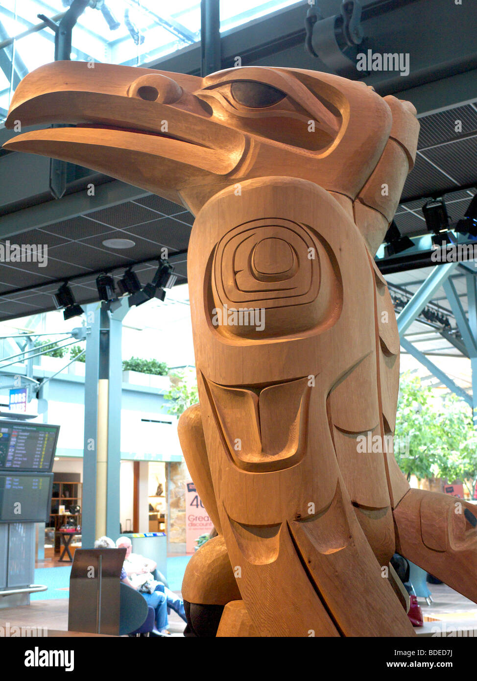 Gigantic Wooden Sculptures sited in Vancouver Airport, British Columbia, Canada Stock Photo