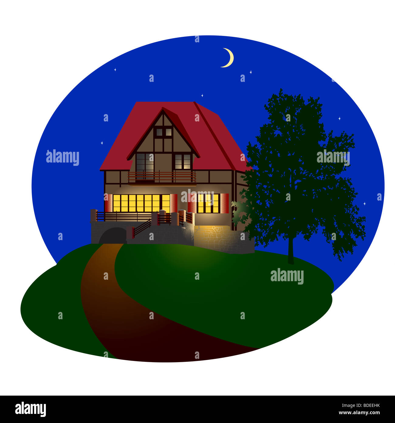 The detailed illustration of the night house Stock Photo Alamy