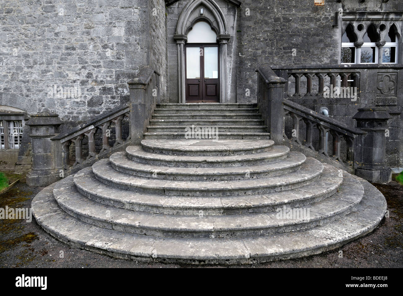 Kilkenny castle ireland rear entrance steps fan fanned fanning Stock Photo