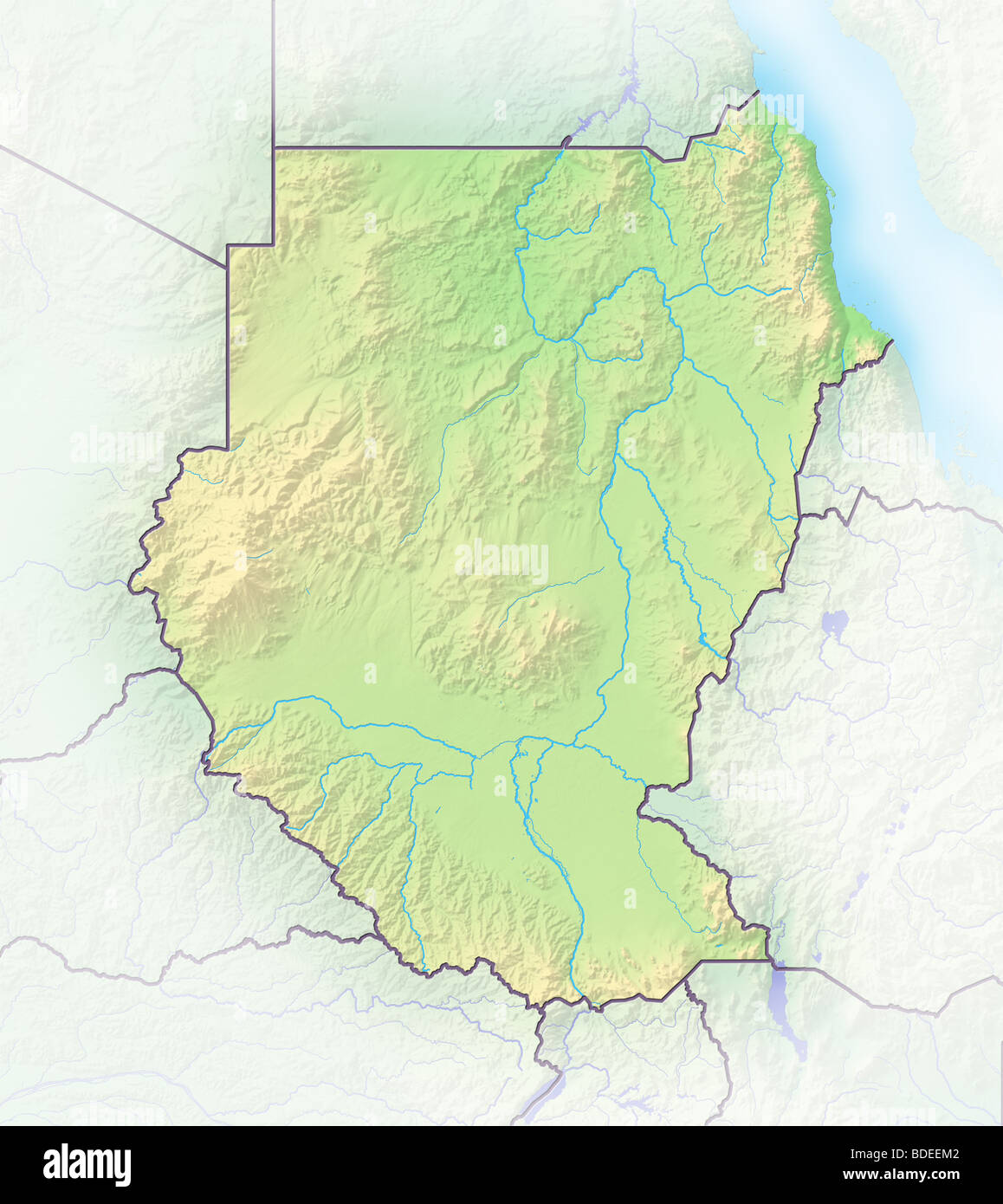 Sudan, shaded relief map Stock Photo Alamy