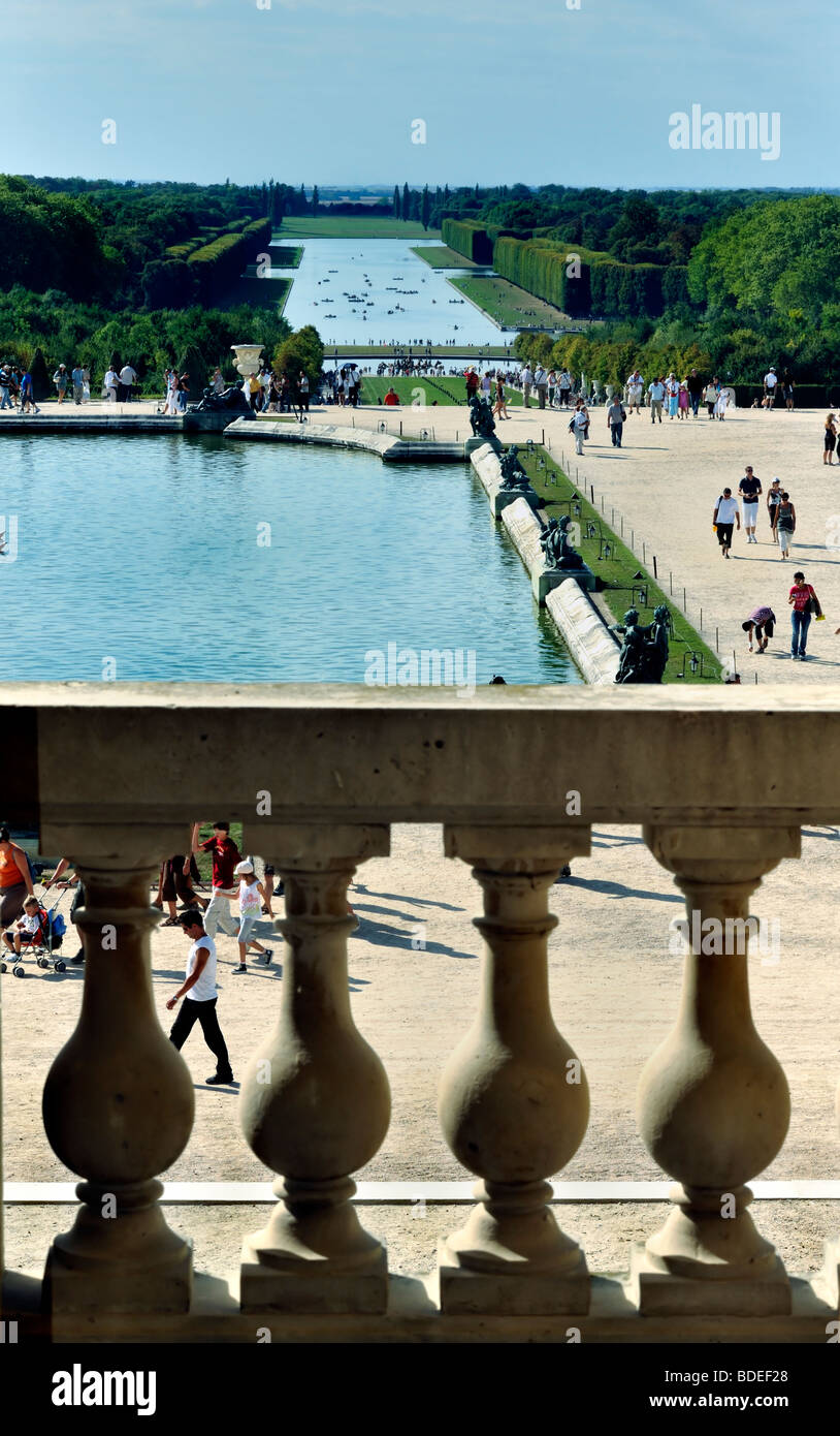 Paris, France - Aerial VIew, French Monument, "Chateau de Versailles", Garden Landscape, Looking out of WIndow Stock Photo