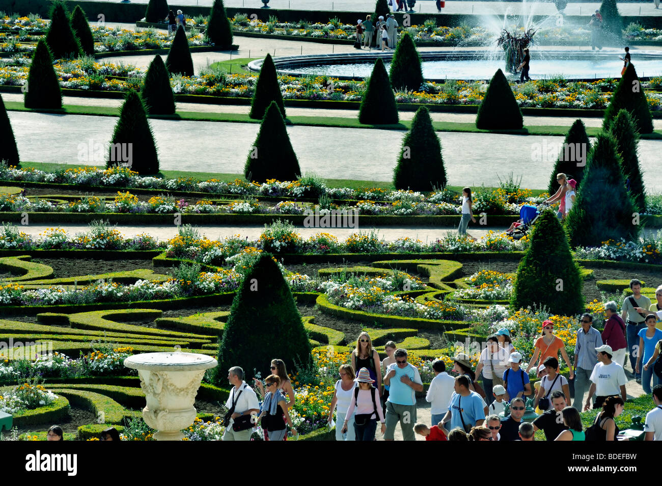 Versailles Palace - Scenic View Tourists Visiting French Monument, 'Chateau de Versailles'  French Gardens, Stock Photo