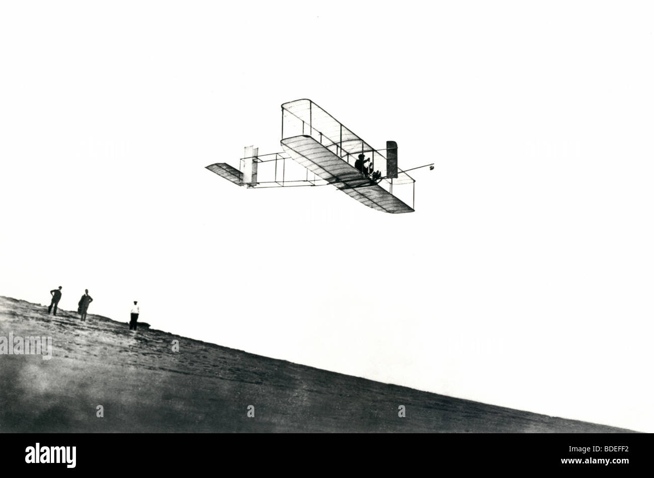 Orville Wright tests his glider "Kitty Hawk" NC Stock Photo