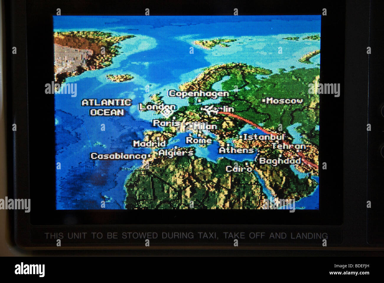 Aeroplane flight position map showing aircraft position above Germany. Stock Photo