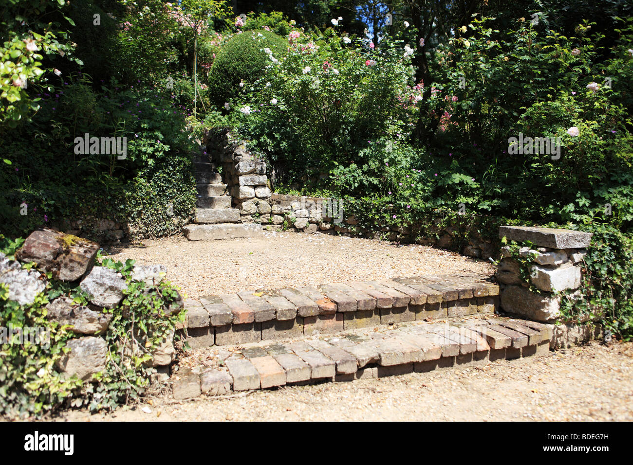 Steps in formal garden Stock Photo
