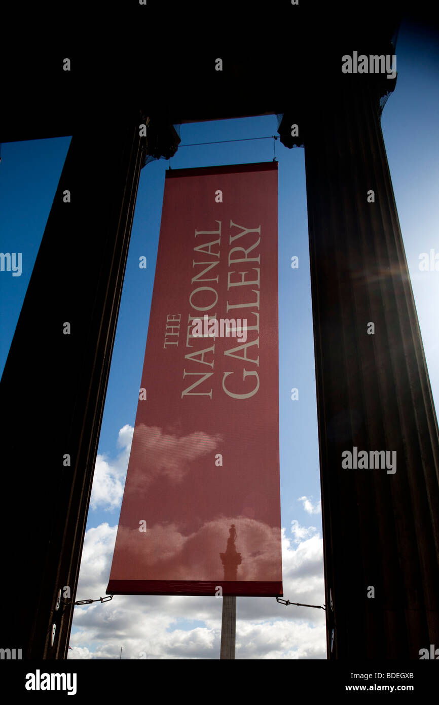 National Gallery columns and banner, London, England, United Kingdom ...