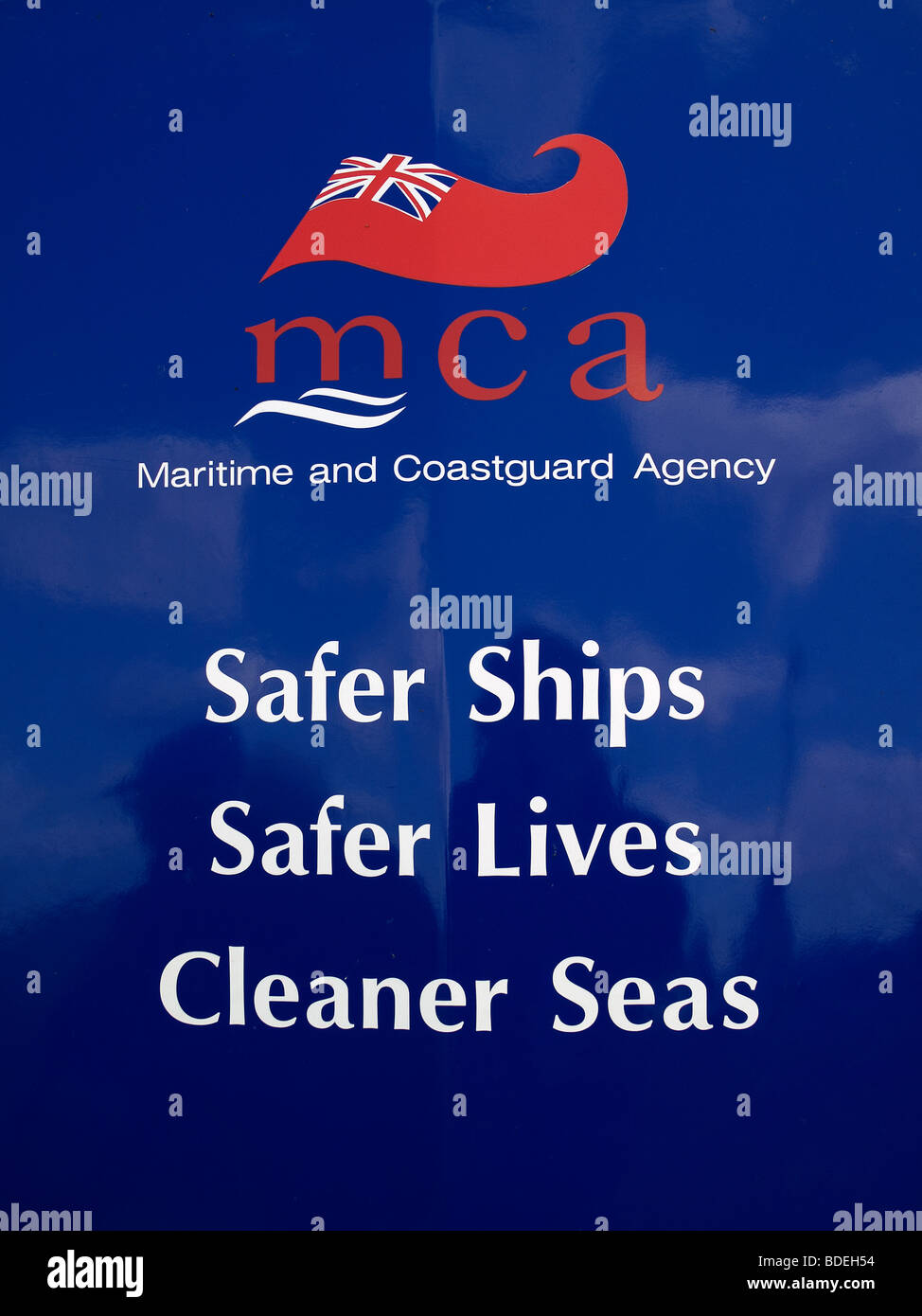 Poster sign MCA Marine and Coastguard Agency Stock Photo