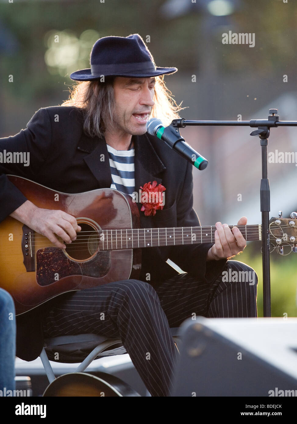 BUDAPEST-JULY 08: Guitar player and singer Ripoff Raskonikov perform on stage at 'Ter-Film-Zene' festival July 08, 2009 in Budap Stock Photo