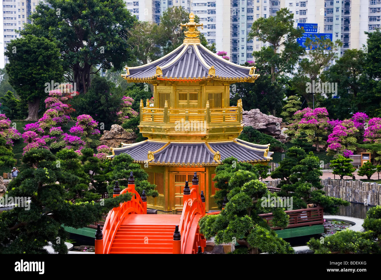 China, Hong Kong, Pagoda at Chi Lin Nunnery Chinese garden, Diamond Hill, Stock Photo