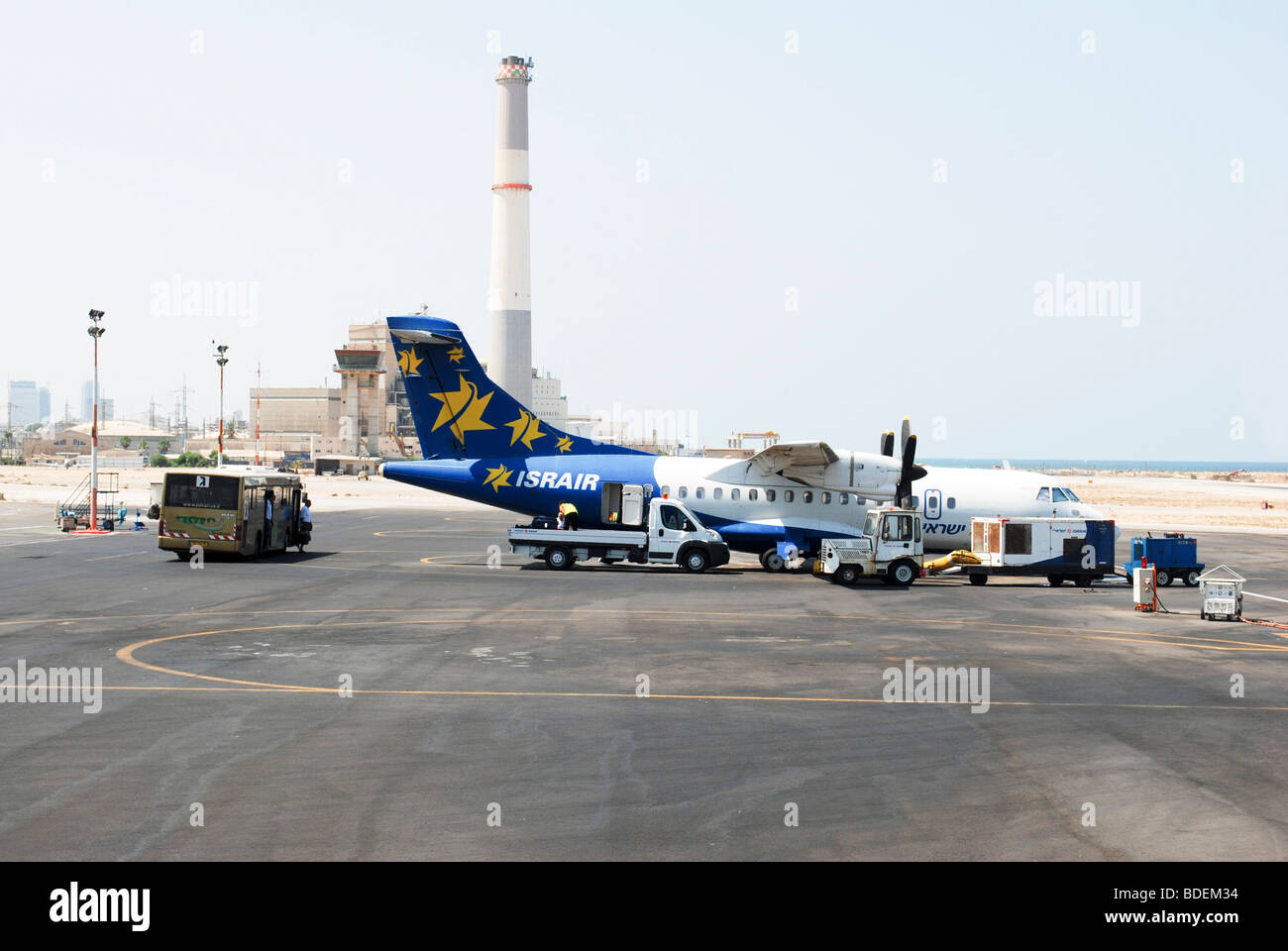Israel, Tel Aviv, An Israir airlines passenger plane at the Sde Dov domestic airport Stock Photo