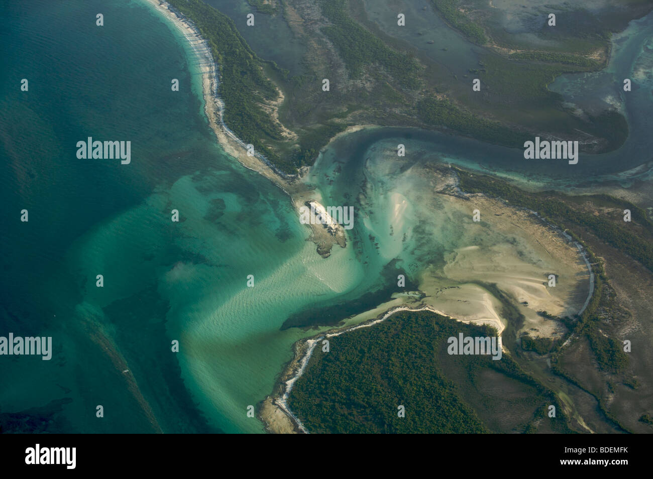 The Nassau island seen from a small plane flighting to Cat island Bahamas Stock Photo