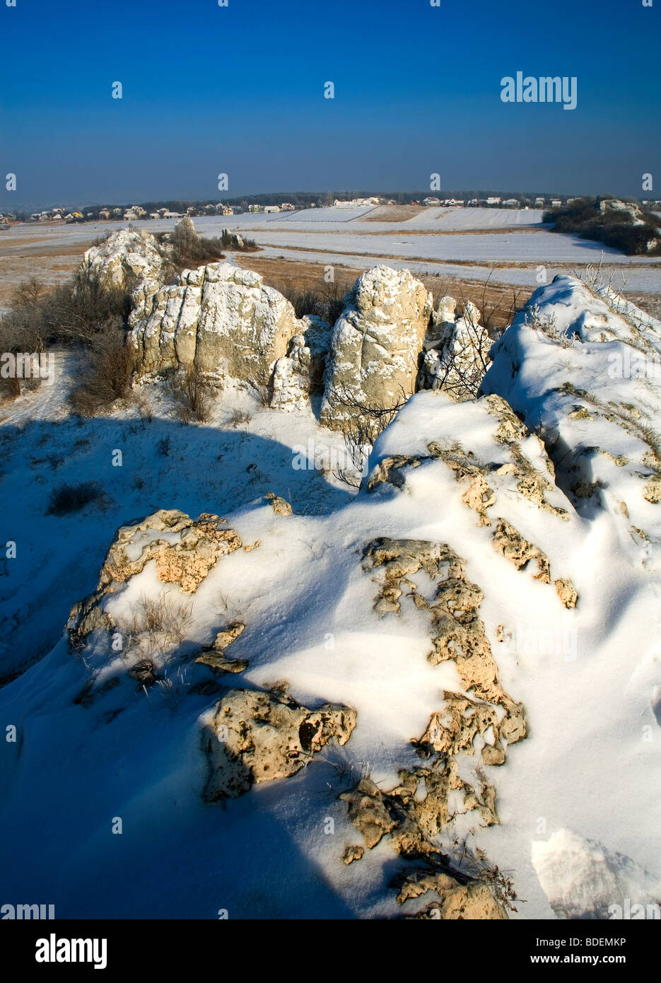 Limestone rocks, Jura at winter, Poland Stock Photo