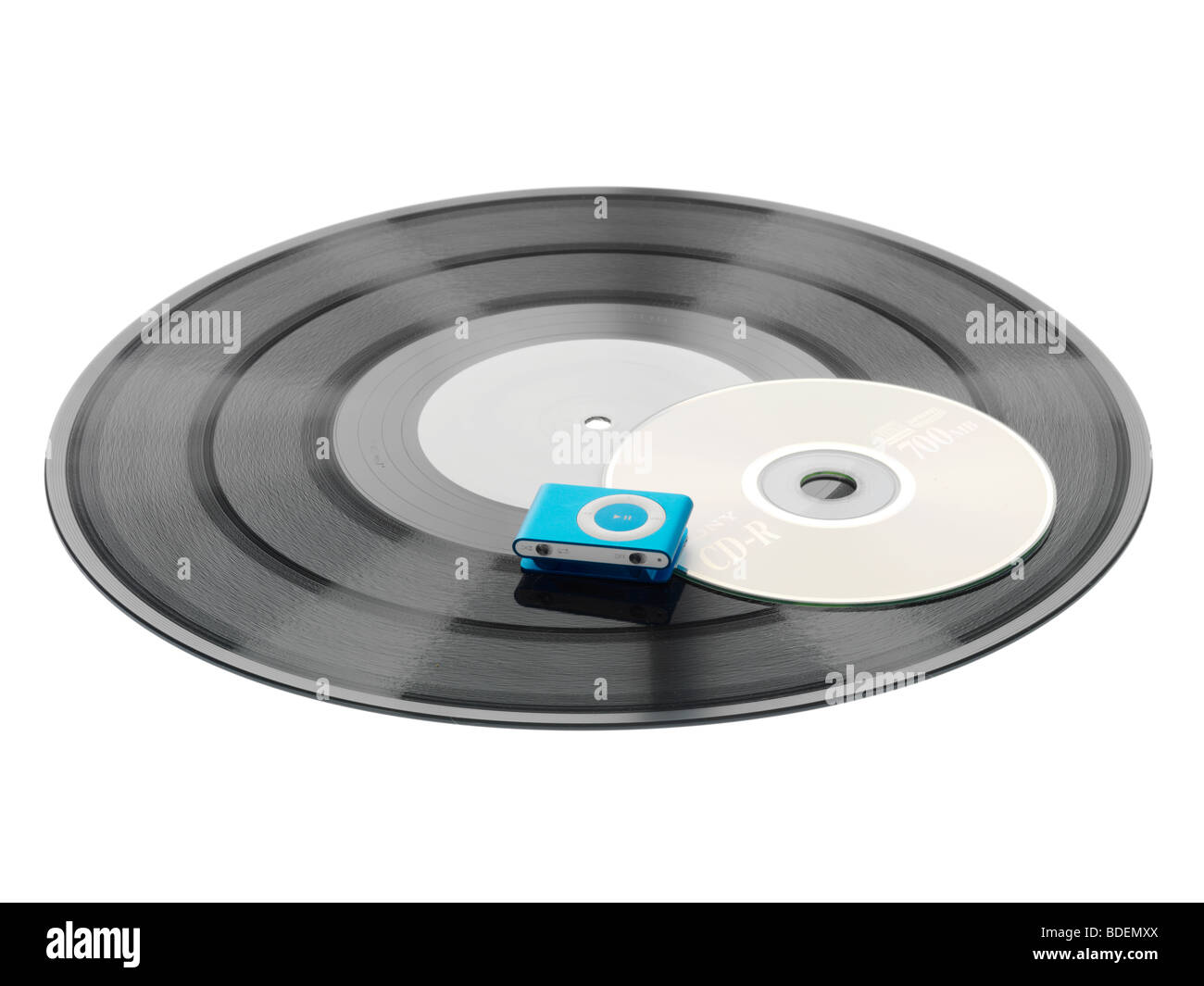 Vinyl Record, CD, and MP3 Player Stock Photo