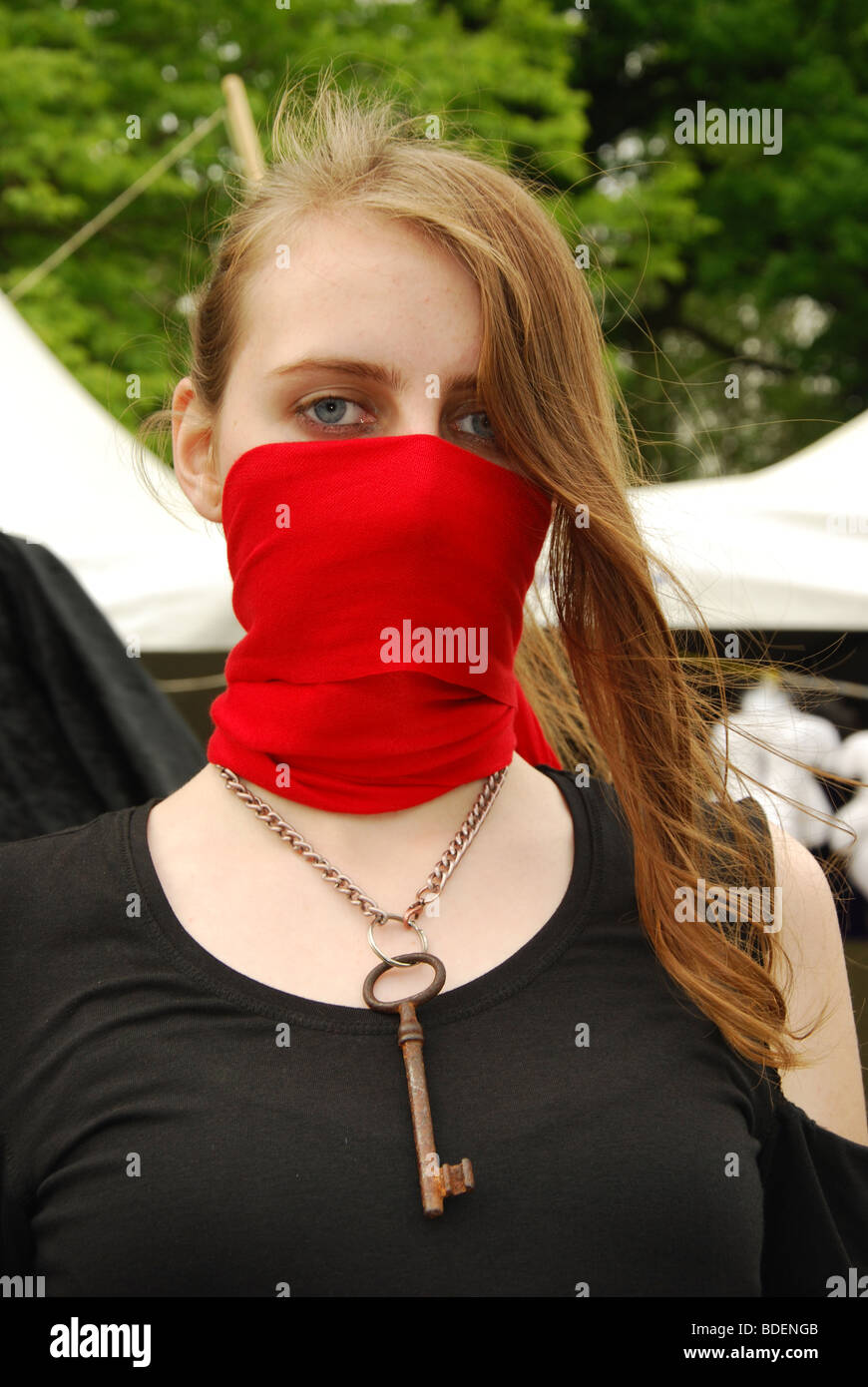 veiled girl posing at 2009 Fantasy Fair Haarzuilens Netherlands Europe Stock Photo