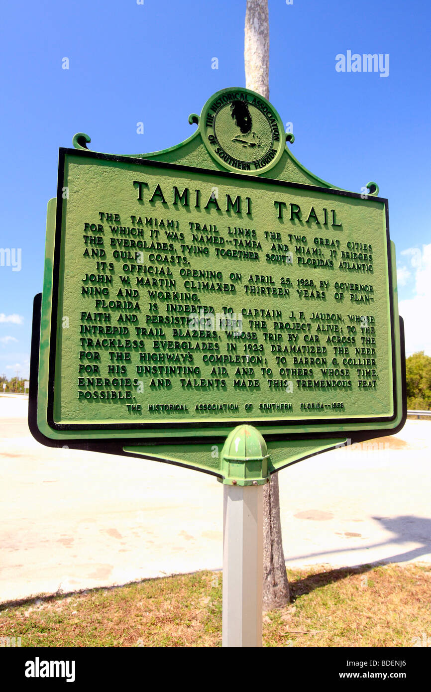 a sign describing the Tamiami trail road in Florida in USA Stock Photo