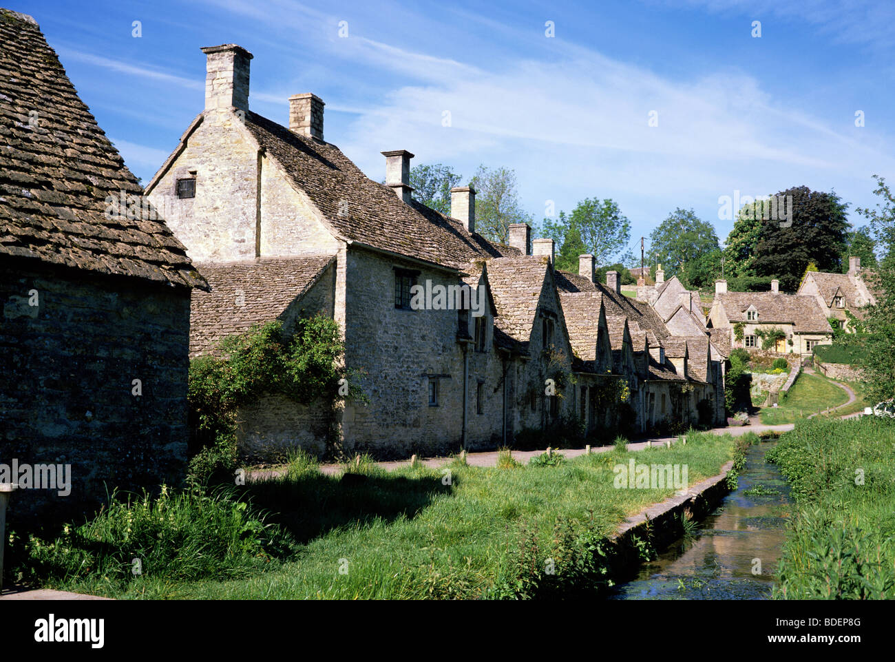 Arlington Row Cotswold stone cottages in Bibury (National Trust Stock