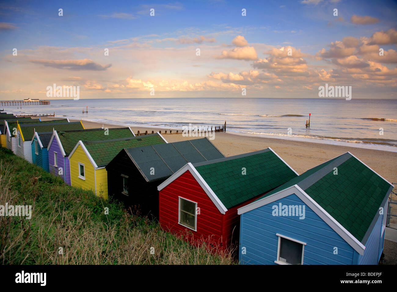 Colourfull Beach huts Southwold Town Suffolk County England UK Stock Photo