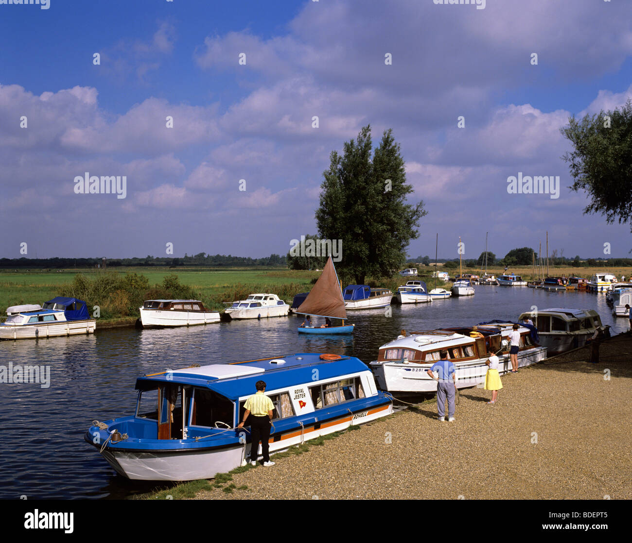 Boating scene on the River ant at Ludham Bridge on thne Norfolk Broads