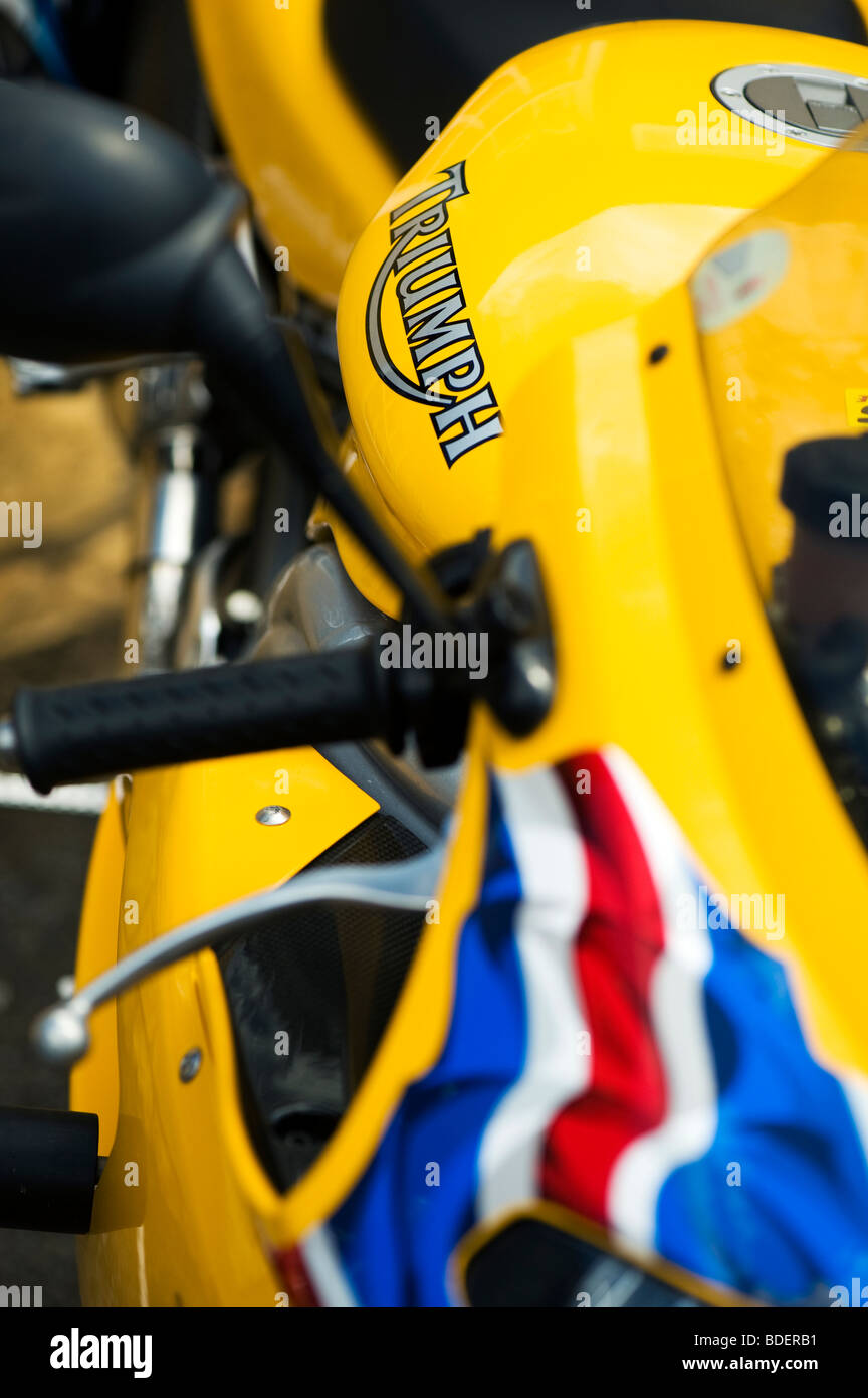 Triumph Daytona, modern british motorcycle, with union jack flag decal Stock Photo