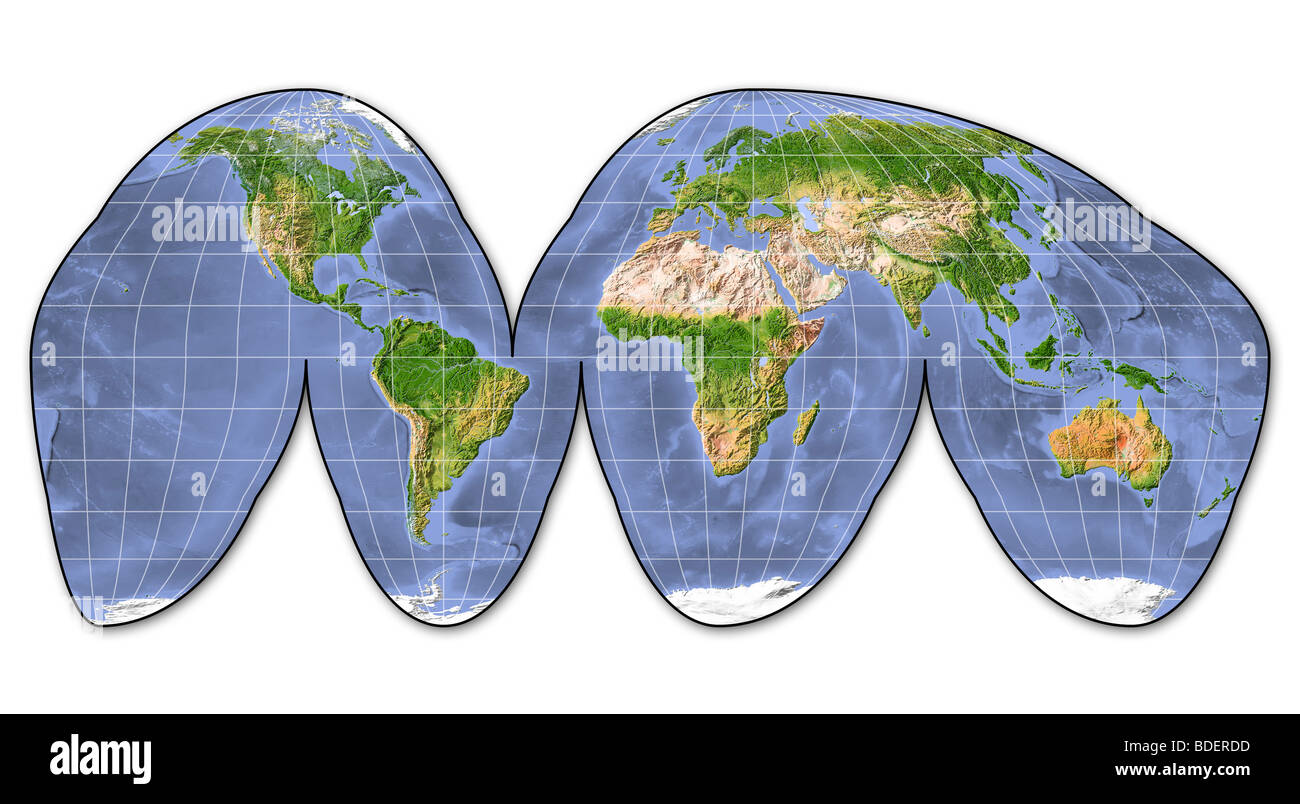 World map, shaded relief. Stock Photo