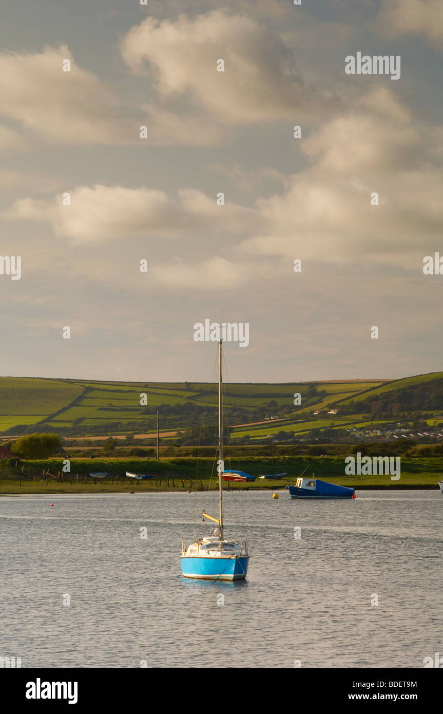 Fishing boats and yachts on the tidal inlet at Braunton Burrows on the