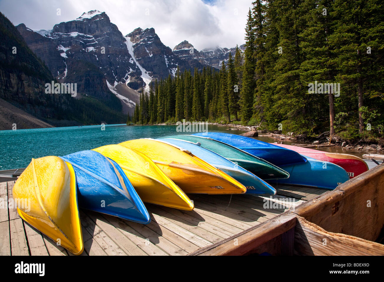 Canoe rental at "Moraine Lake" in the Valley of the Ten Peaks in Banff National Park in Alberta