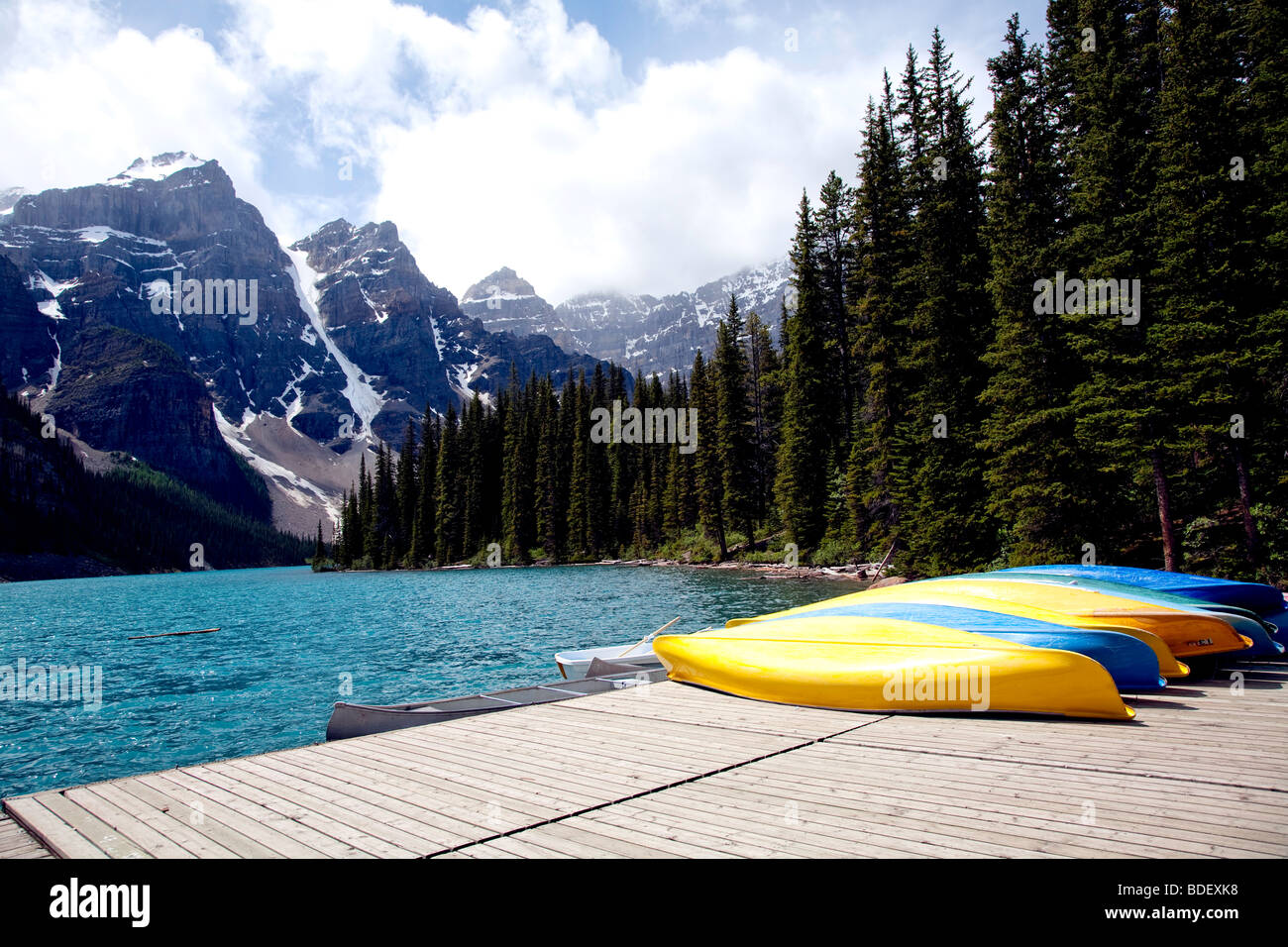 Canoe rental at "Moraine Lake" in the Valley of the Ten Peaks in Banff National Park in Alberta