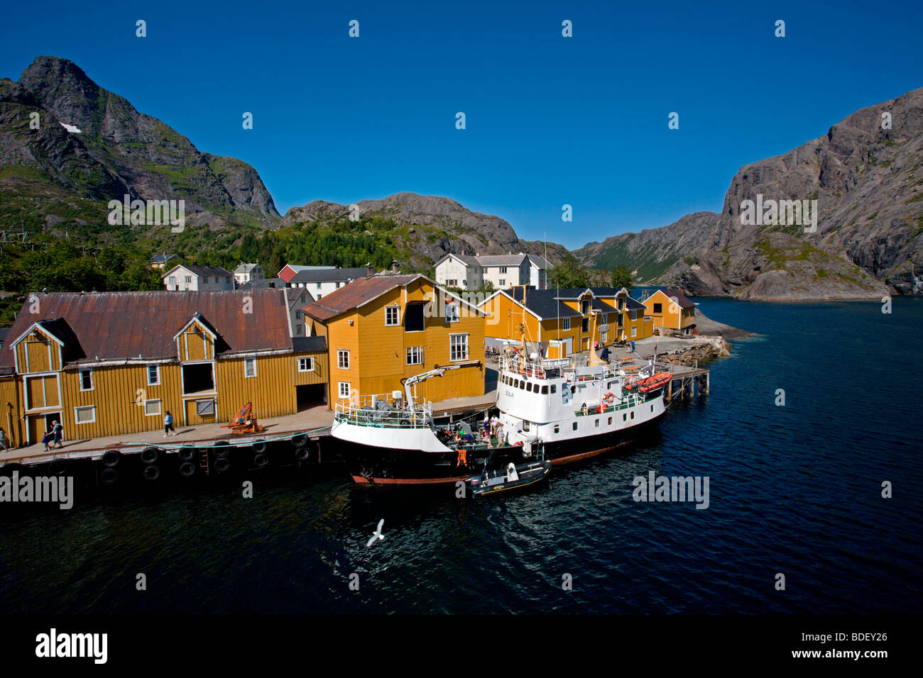 Flakstad Island: Nusfjord Fishing Village Stock Photo