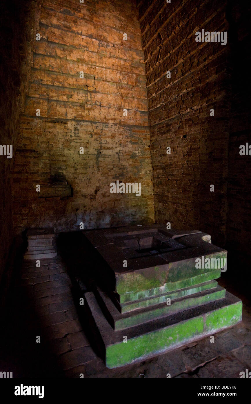 Inside one of the remaining intact buildings at the ancient site of My Son, Vietnam Stock Photo